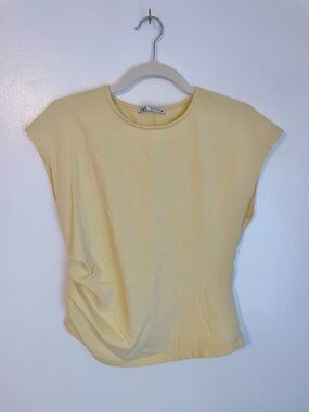 Zara cotton butter yellow structured basic top sinched waist size small